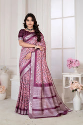 Handloom Silk Wine Pashmina Digital Print Saree With Unstiched Blouse Piece-MWPK-298-WINE